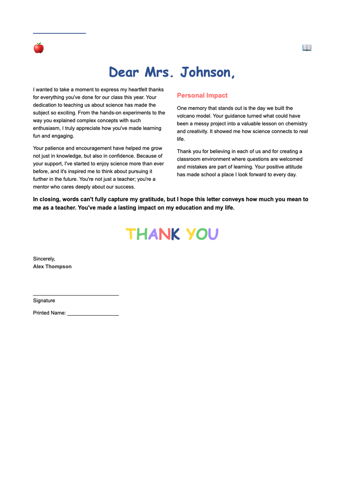 Handwritten teacher appreciation thank you letter with apple and books illustration_variant_2